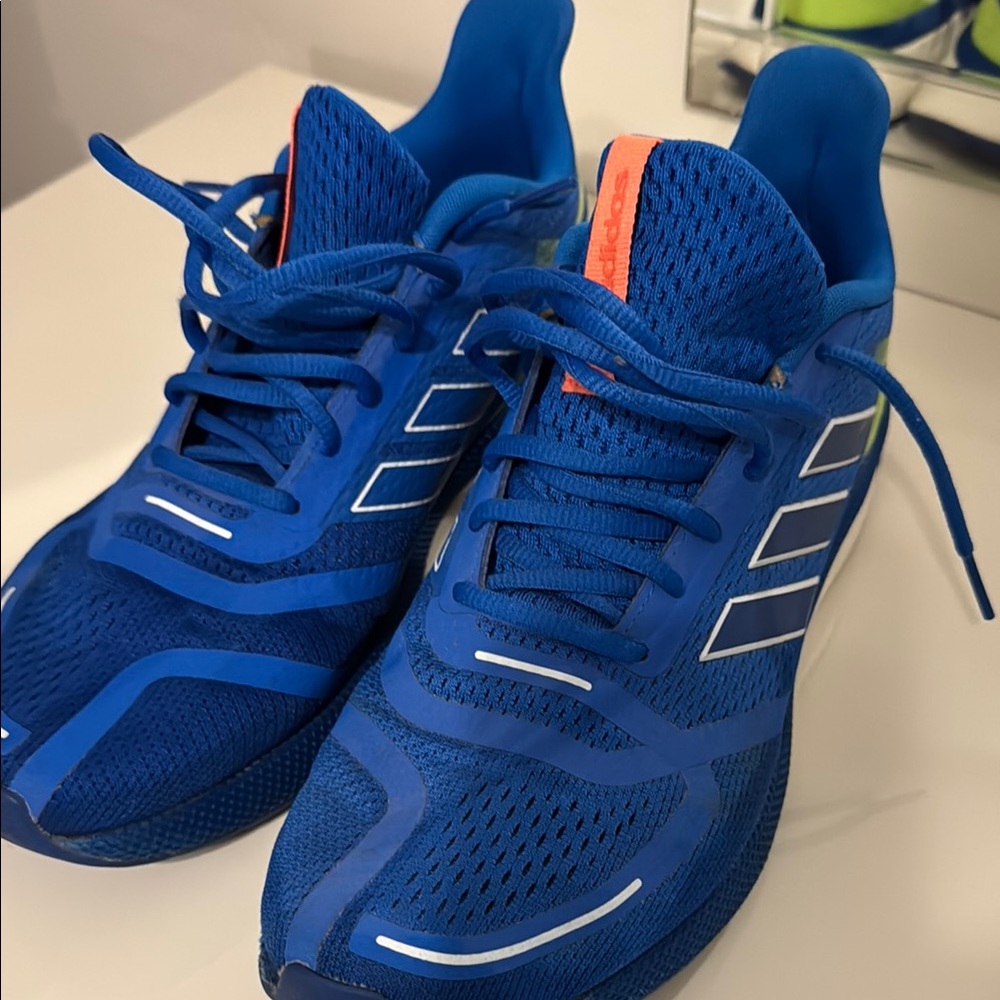 Adidas Blue and Orange Athletic Running Shoes with Breathable Mesh